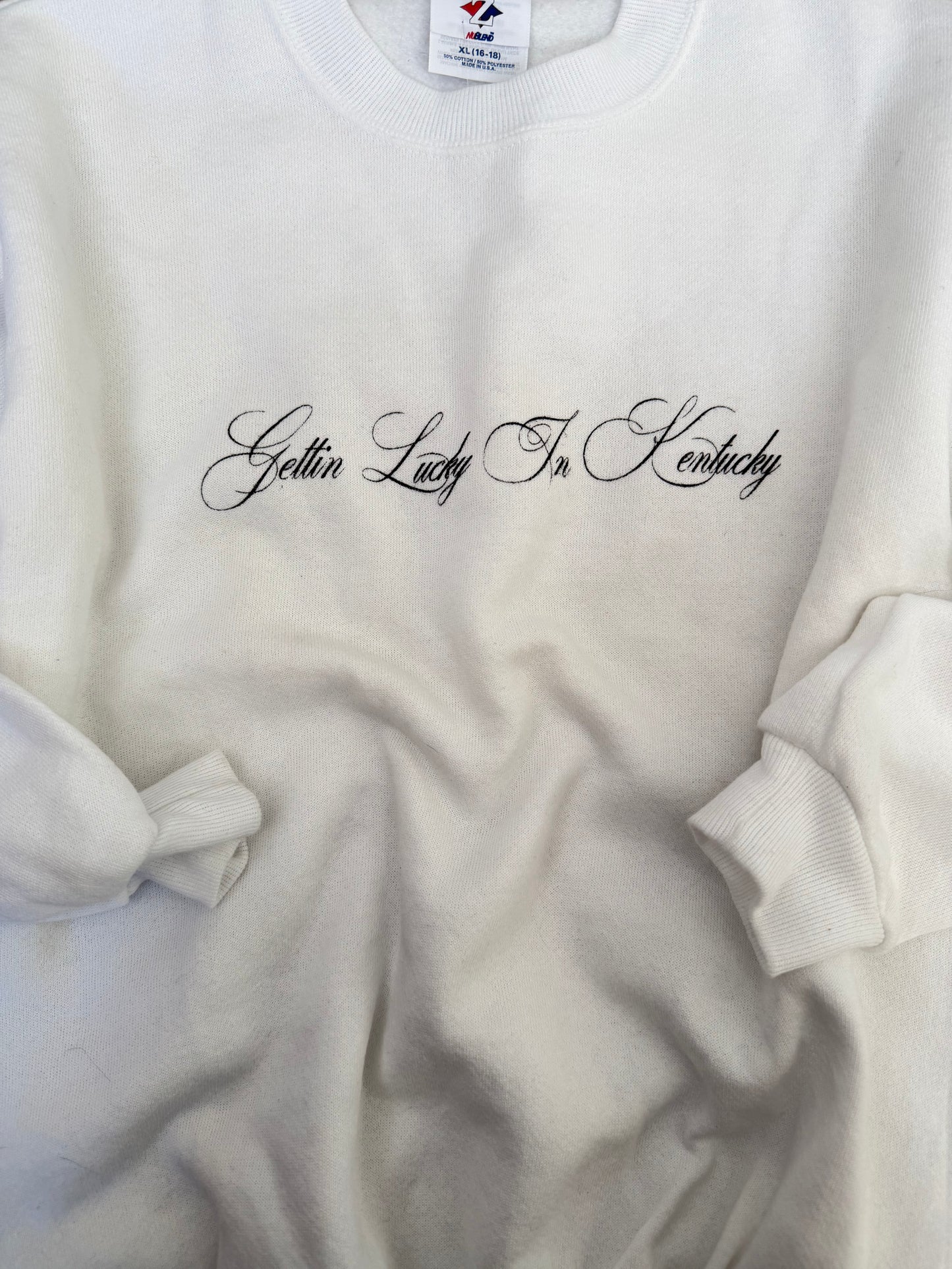 (Women’s S) White Gettin Lucky Sweatshirt