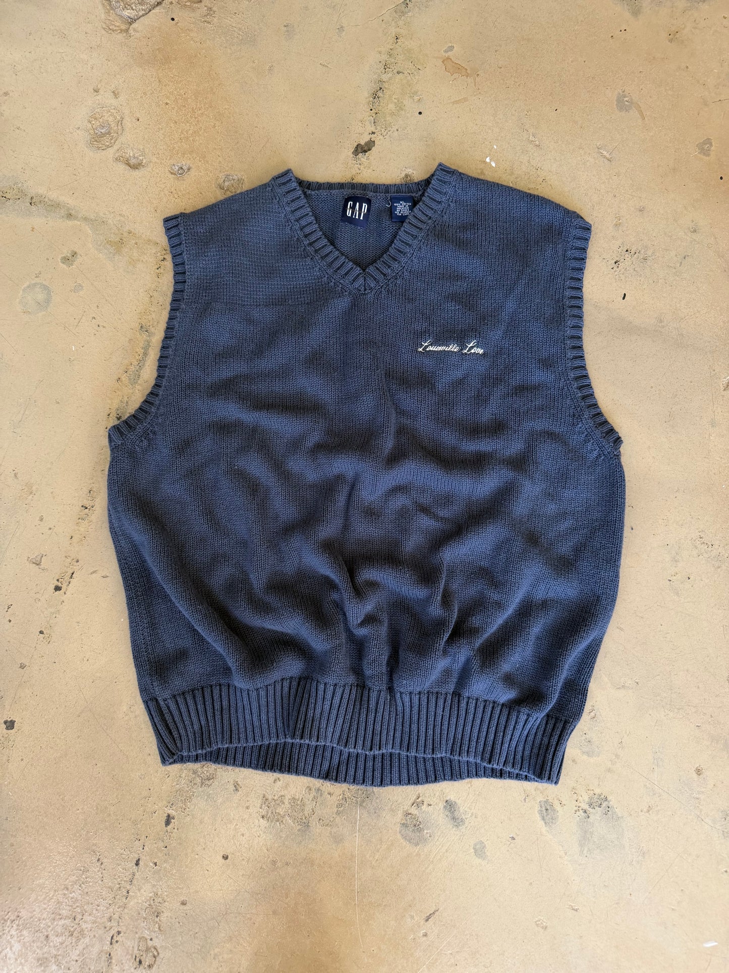 (L/XL) Embroidered Navy Sweater Vest