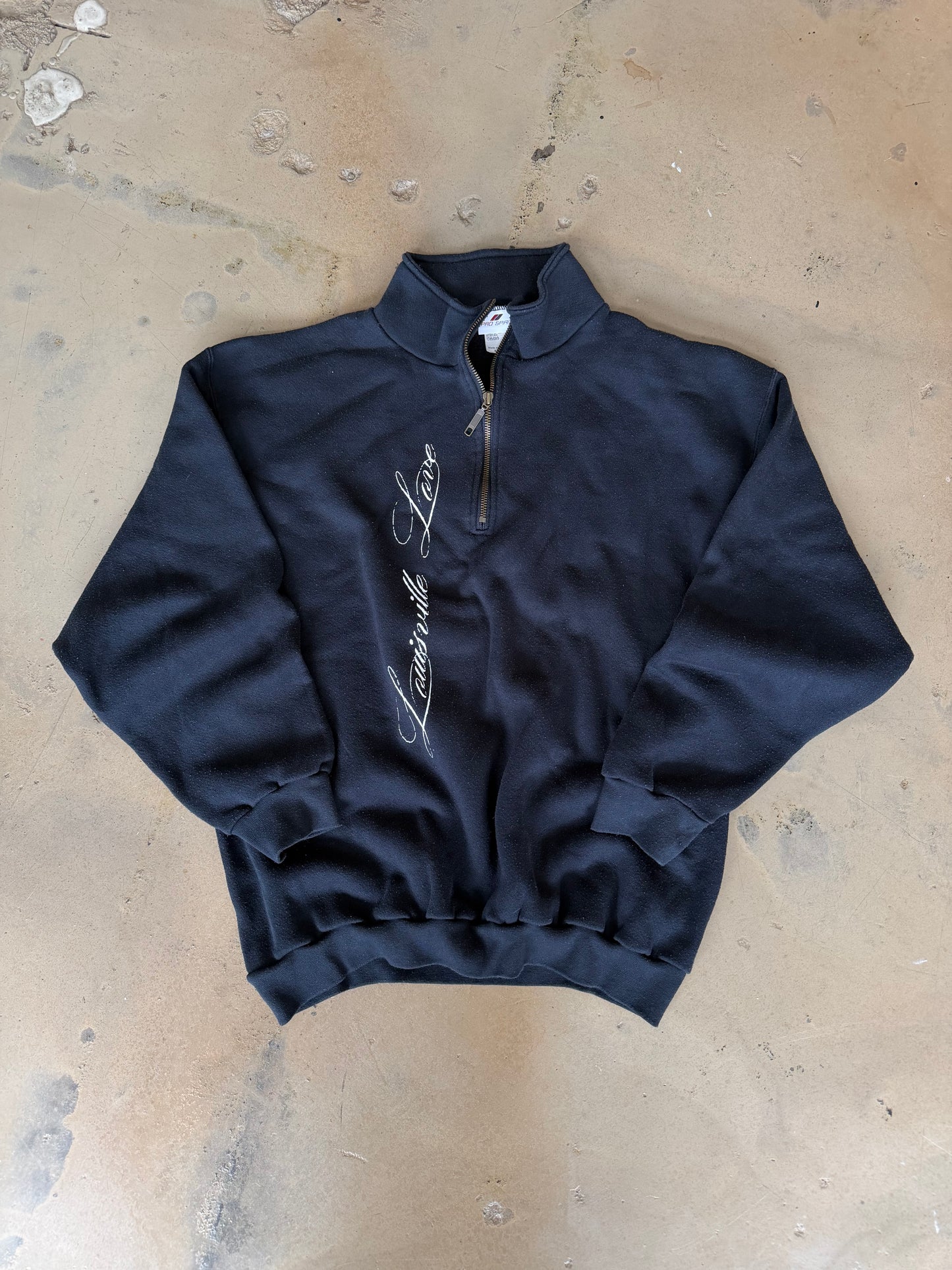 (L/XL) Black Script Quarter Zip Sweater