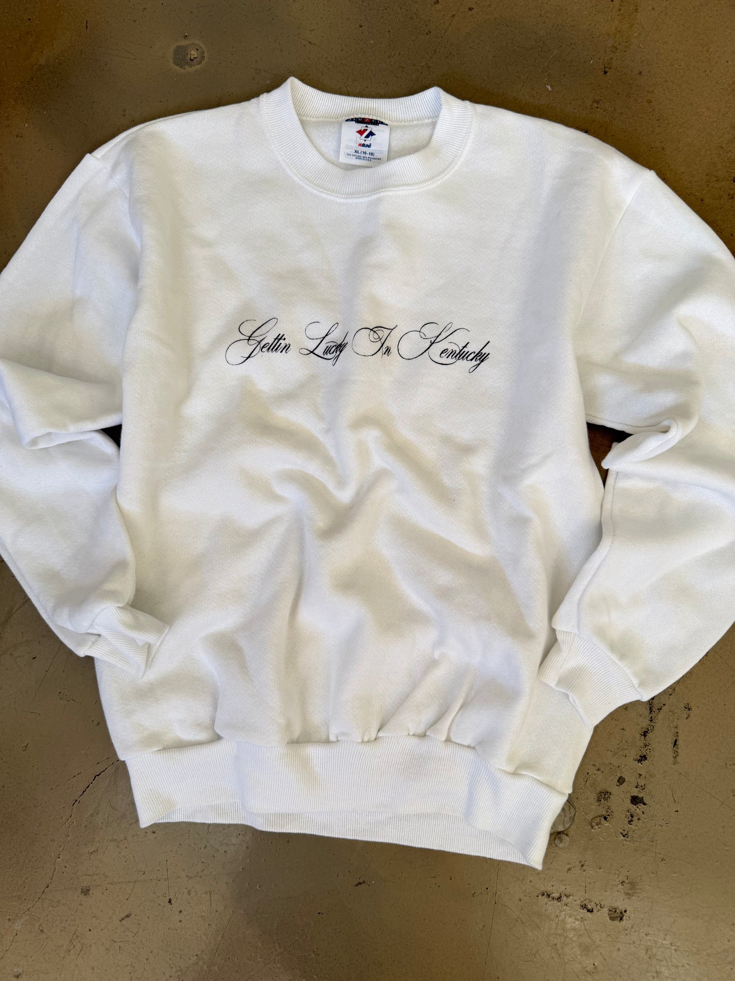 (Women’s S) White Gettin Lucky Sweatshirt
