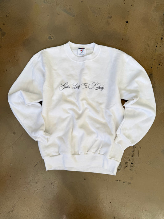(Women’s S) White Gettin Lucky Sweatshirt