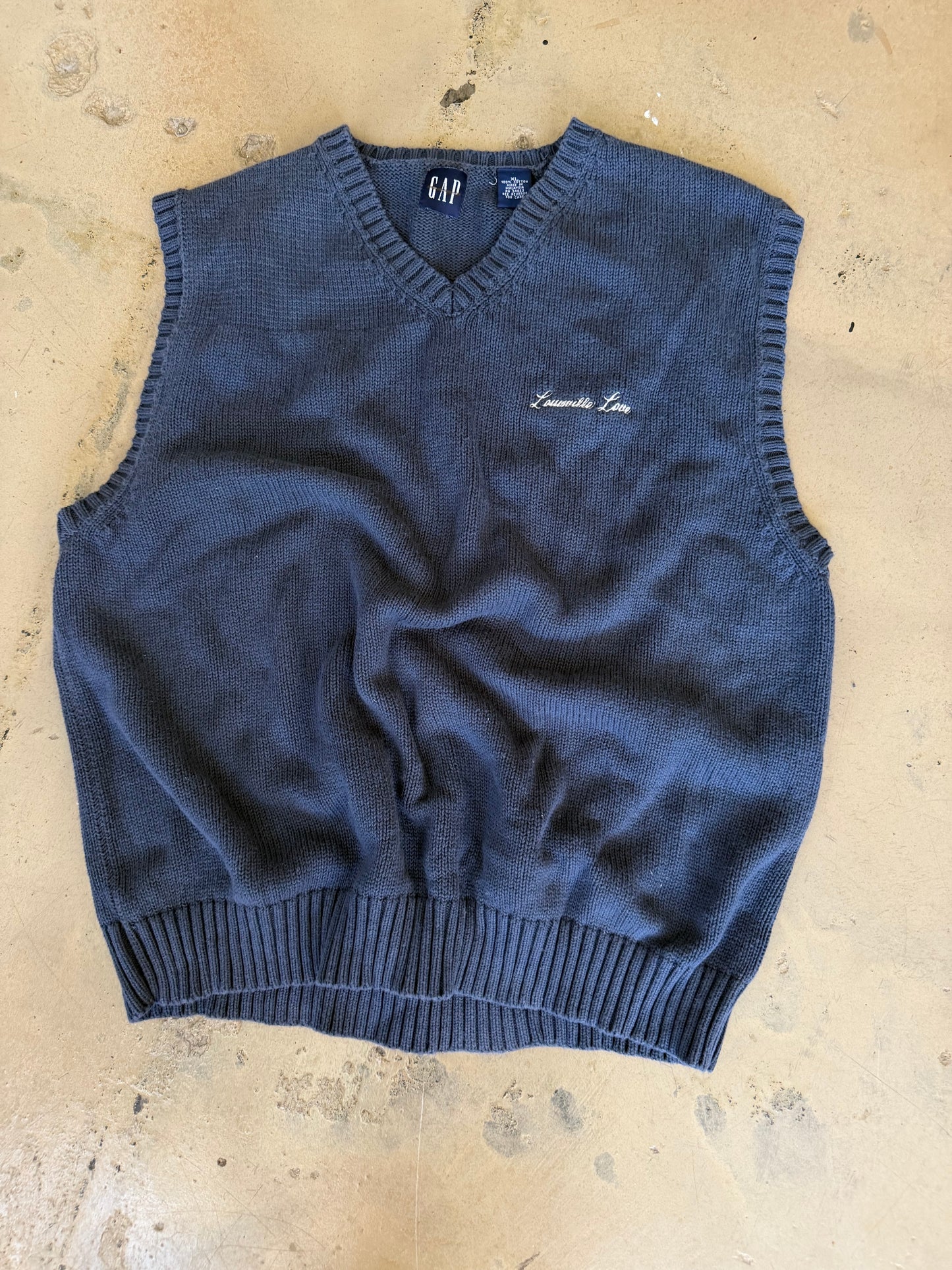 (L/XL) Embroidered Navy Sweater Vest