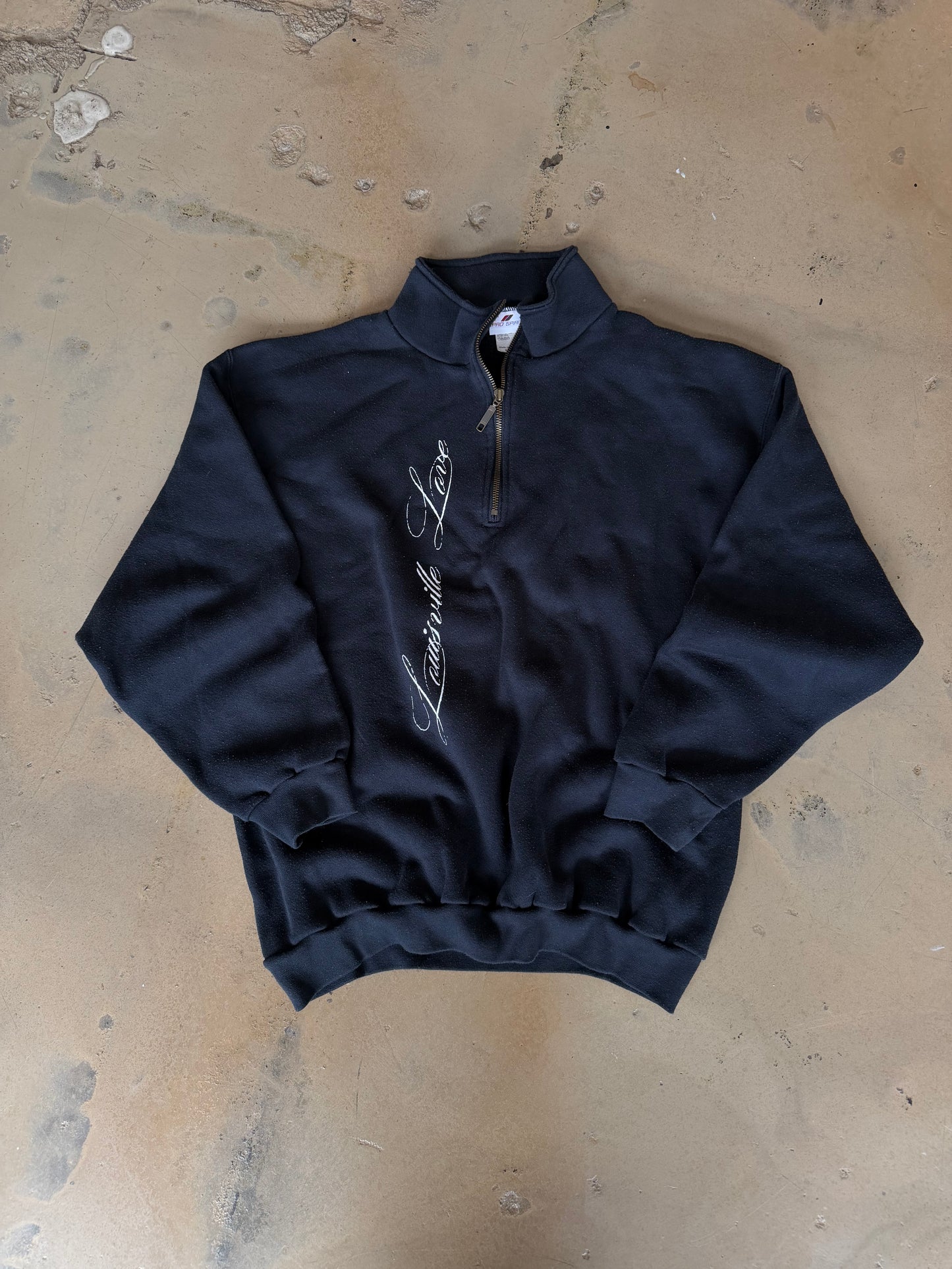 (L/XL) Black Script Quarter Zip Sweater
