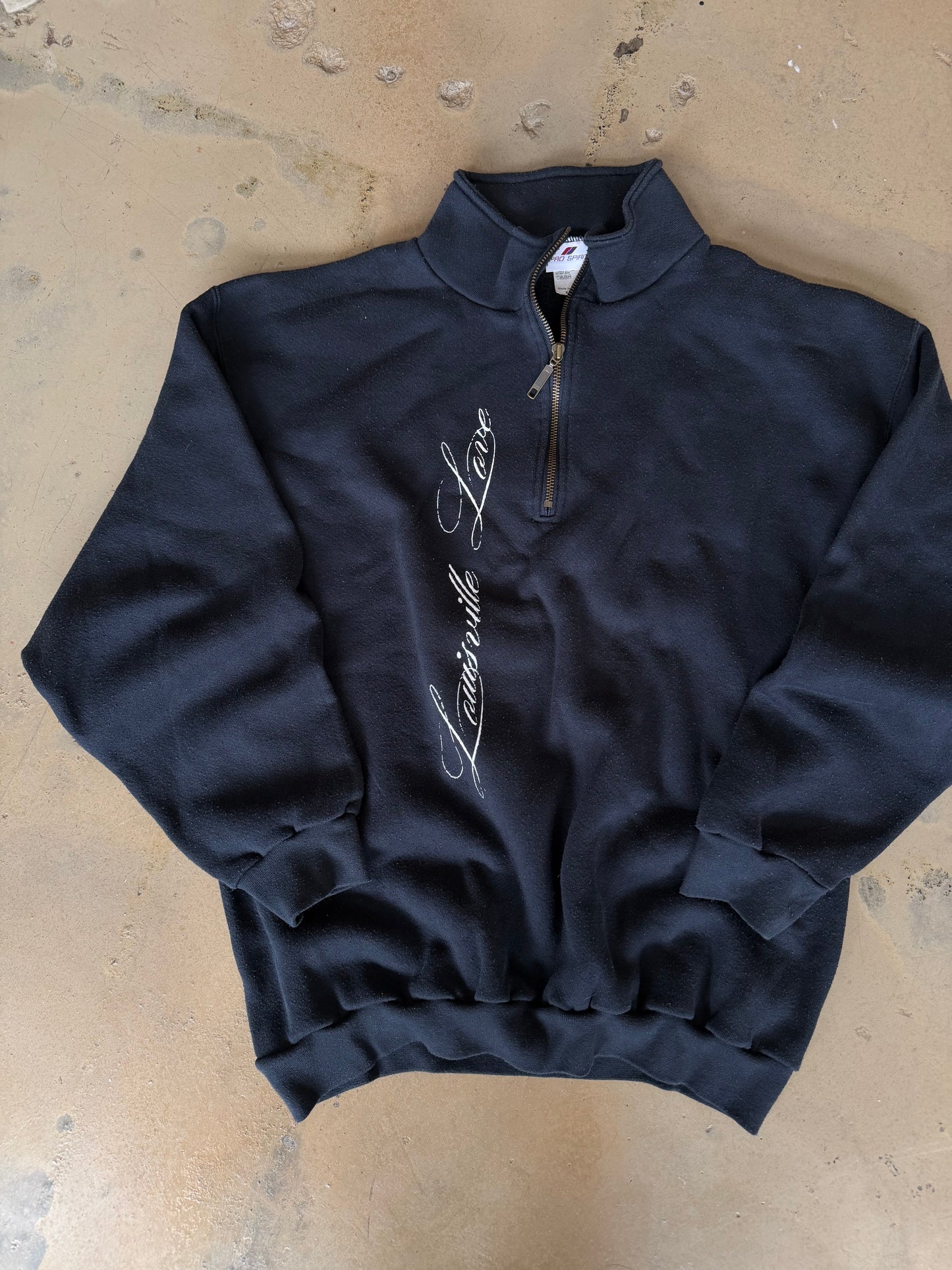 (L/XL) Black Script Quarter Zip Sweater