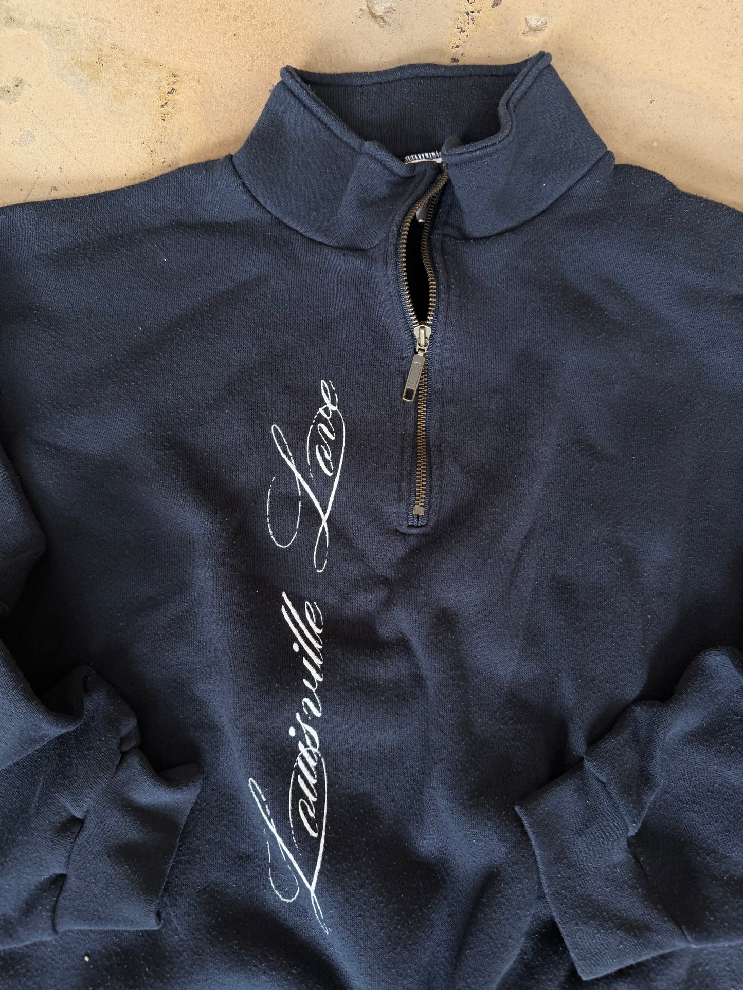 (L/XL) Black Script Quarter Zip Sweater