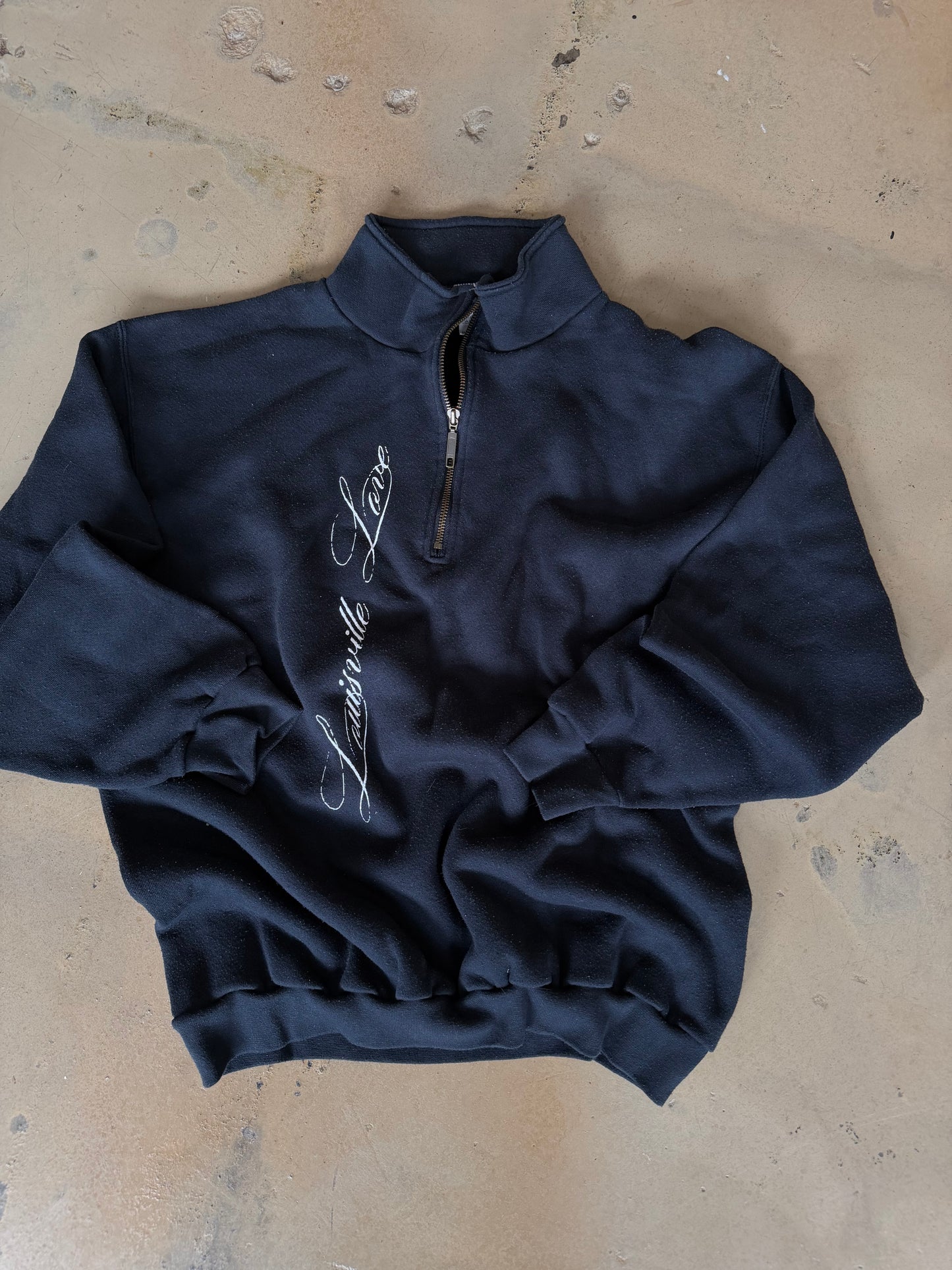 (L/XL) Black Script Quarter Zip Sweater