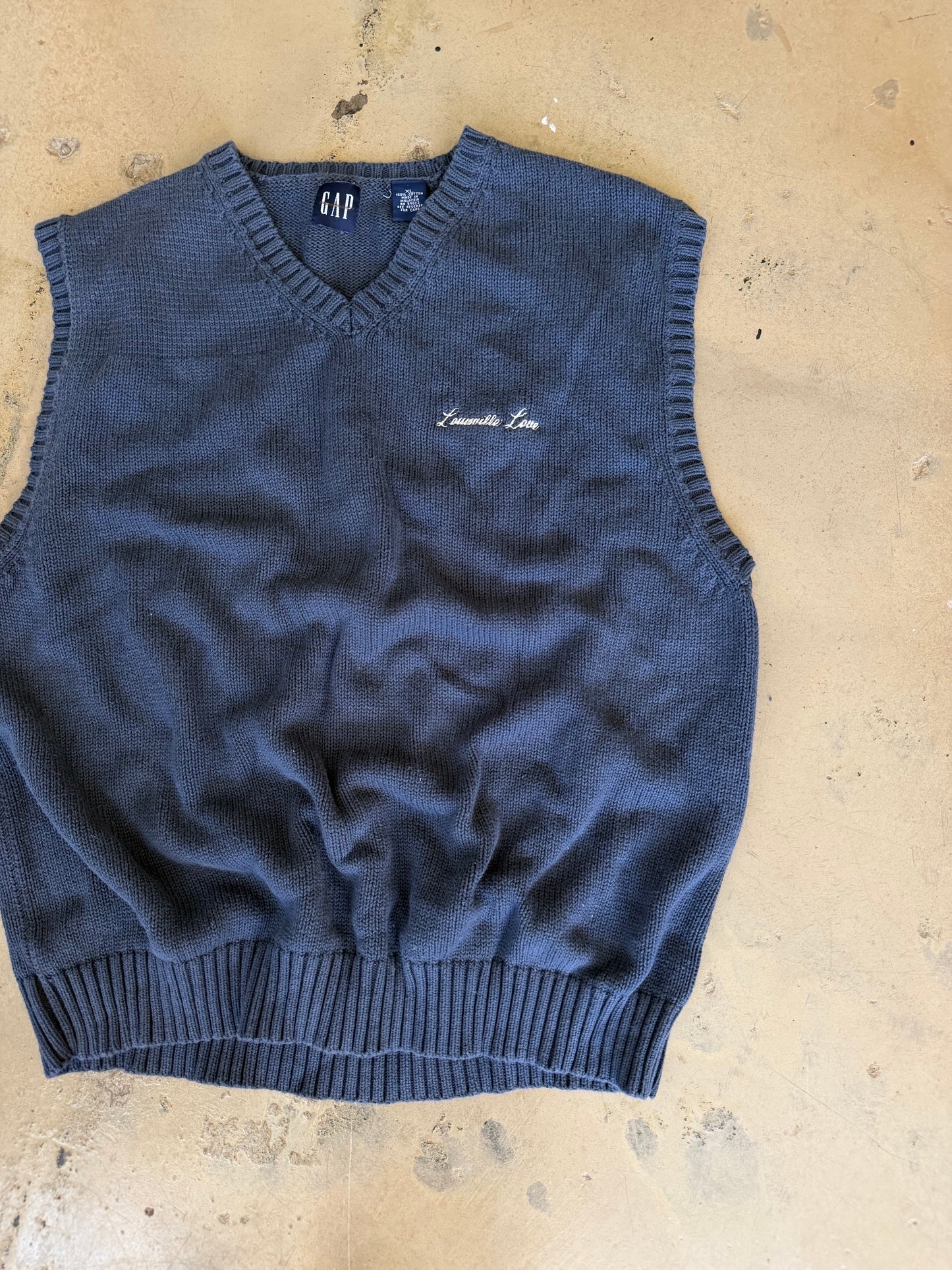 (L/XL) Embroidered Navy Sweater Vest