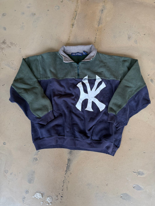 (M) NYKY Green/Blue Quarter Zip Sweater